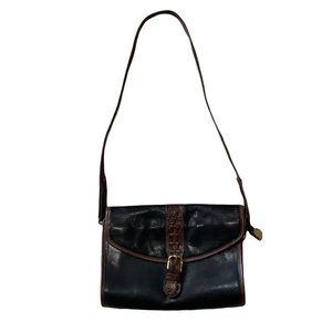 Brahmin Tuscan Brown and Black Croco Leather Shoulder Bag